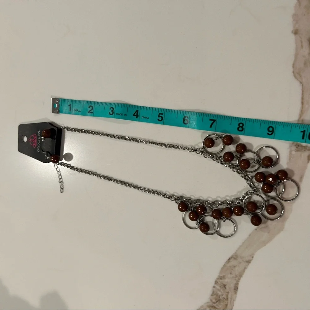 NWT Paparazzi Silver and Brown Necklace and Earrings Set